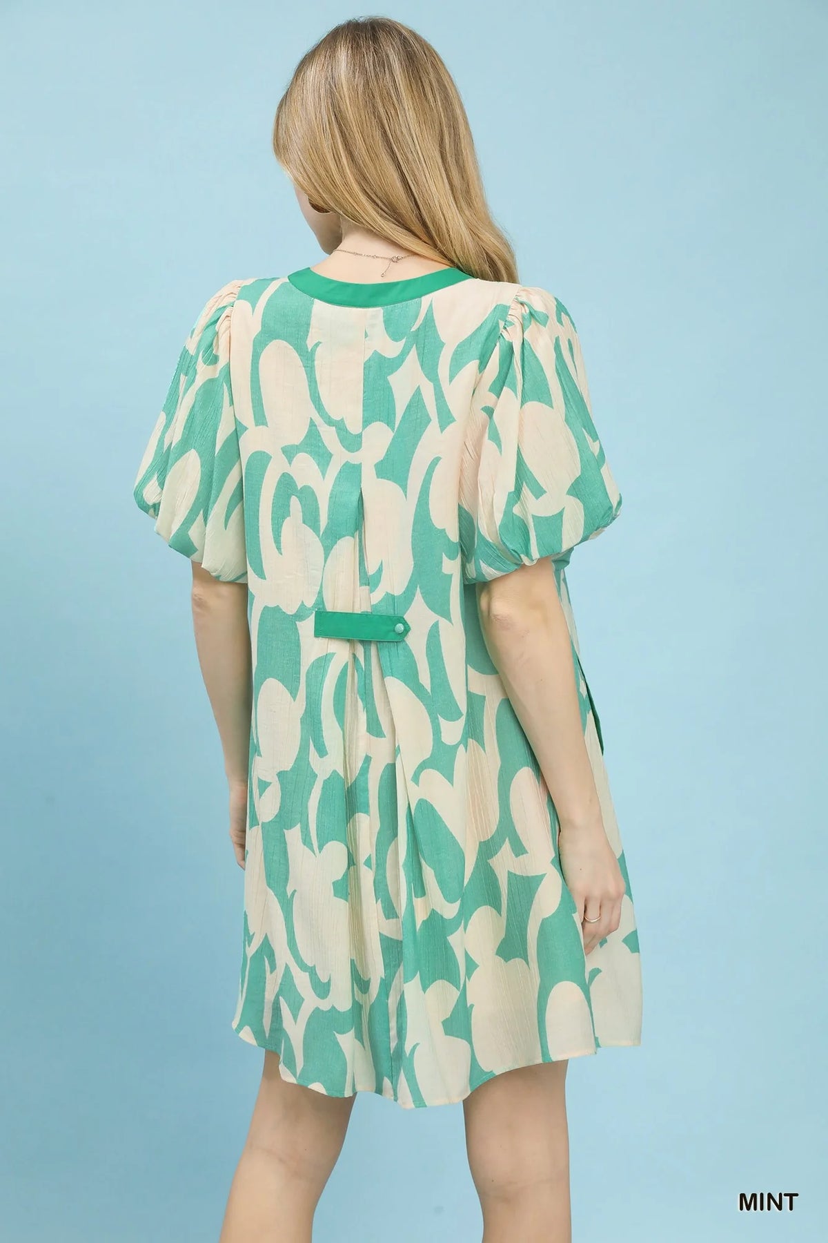 Umgee Abstract Print Puff Sleeve Shift Dress