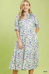 Umgee Print Tiered Midi Dress