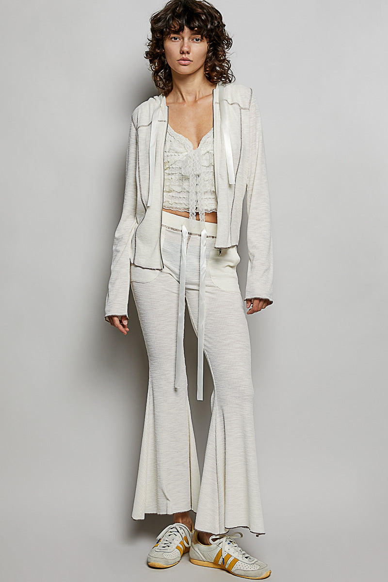 POL Drawstring Textured Ribbed Knit Pants