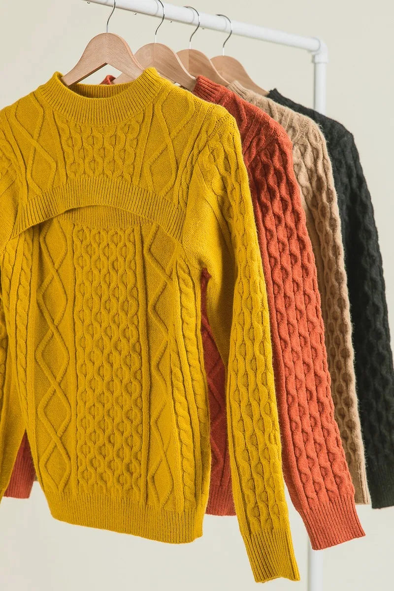 BiBi Cable-Knit Sweater with Cut Out Chest Detail