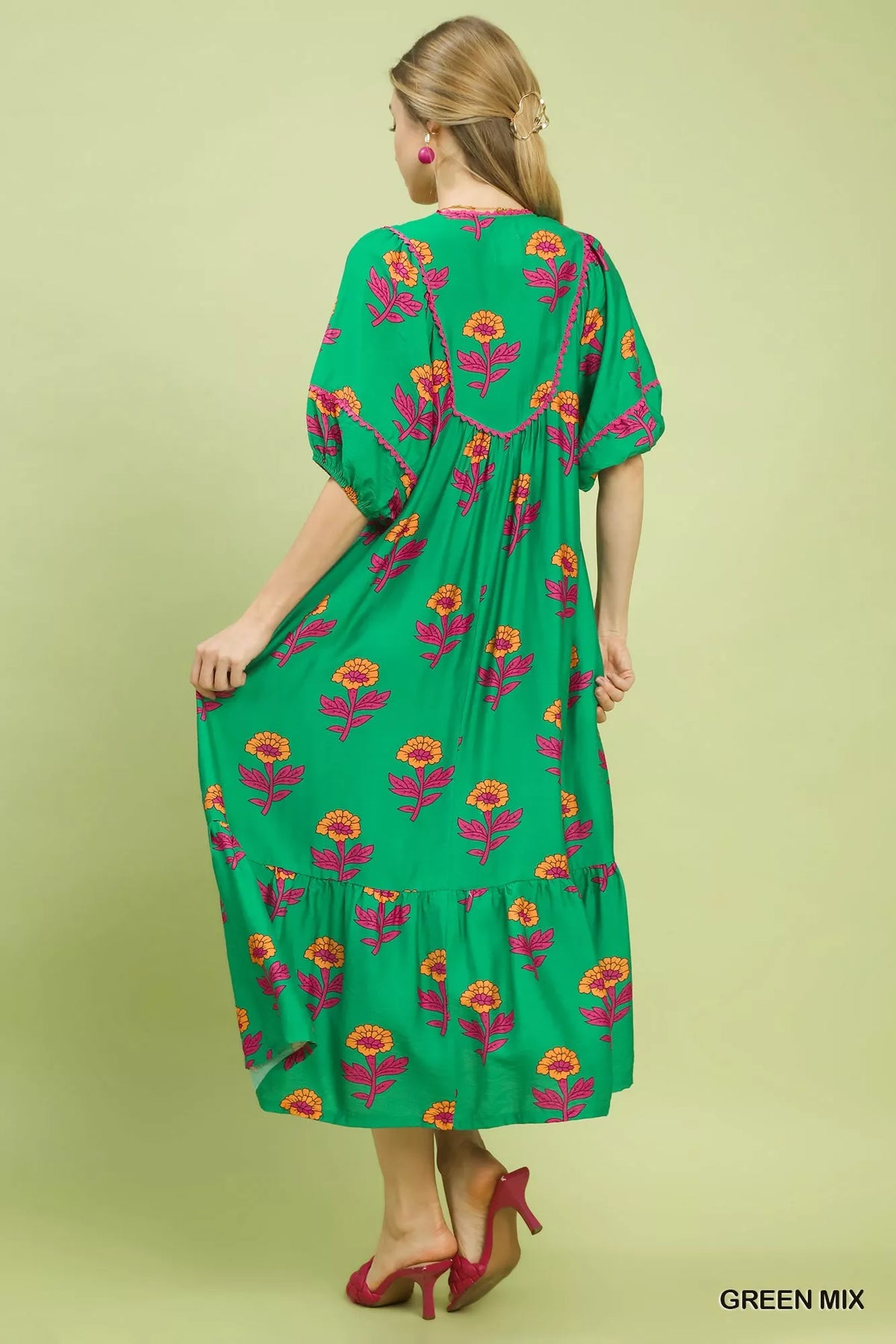 Umgee Floral Print Midi Dress