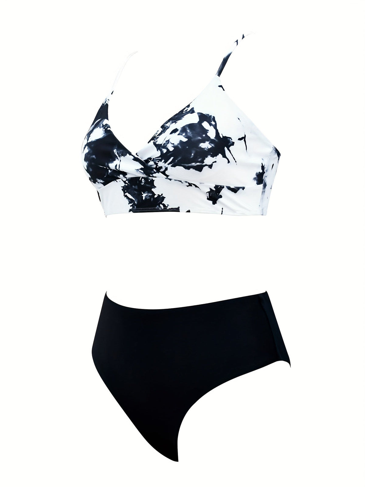 Coastal Flair V-Neck Bikini Set – Eye-Catching Random Print Two-Piece Chic Swimsuit with Spaghetti Straps High Cut Shorts and Ultra-Stretch Comfort – Women’s Summer Swimwear for Beach Days & Casual Poolside Vibes
