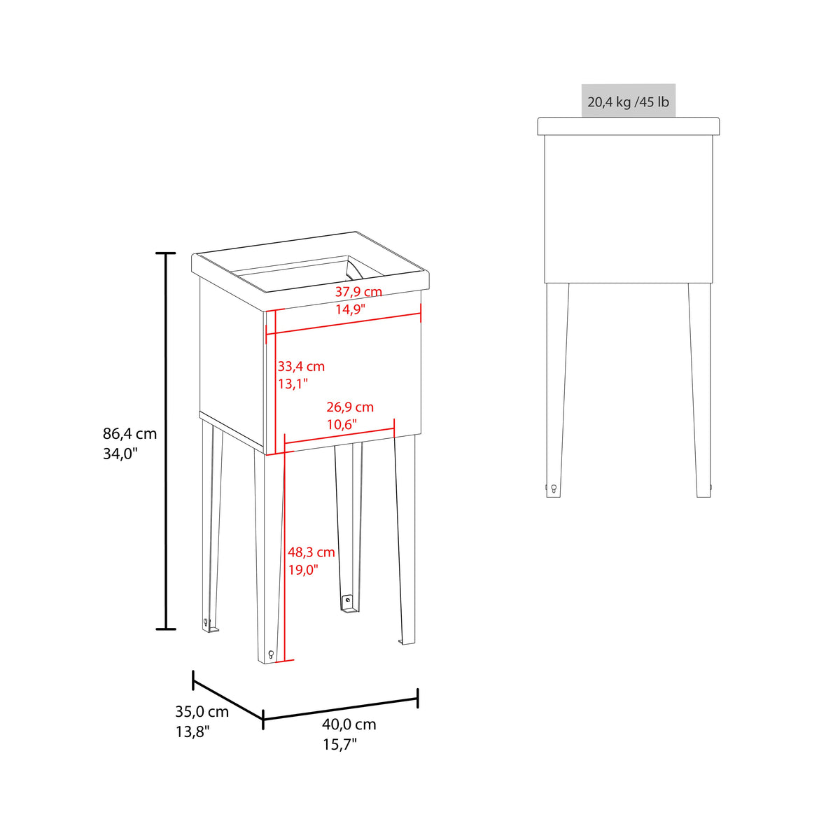 Bari Freestanding and Compact Plastic Laundry Utility Sink with Four Legs, Utility Tub for Laundry Room, Garage or Kitchen