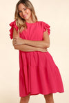 Full Size Smocking Ruffle Short Sleeve Dress with Pockets For Women – Flattering Smocked Dress, Ruffle Short Sleeve Dress, Practical Pocketed Dress, Chic Ruffle Dress, Smocked Waist Dress, Stylish Short Sleeve Dress