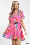 Umgee Floral Print Mini Dress with Belt