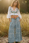 POL Floral Embroidered Cropped Blouse
