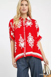 Umgee Abstract Print Button Down Short Sleeve Shirt
