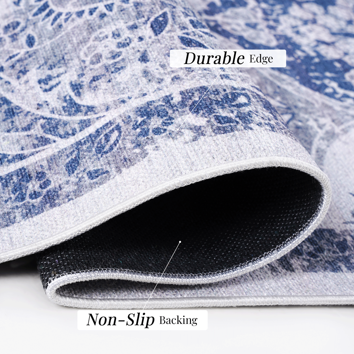 NAAR MAVAL Blue Washable Rug 2' x 3' Doormat Rug (Blue, 2' x 3')