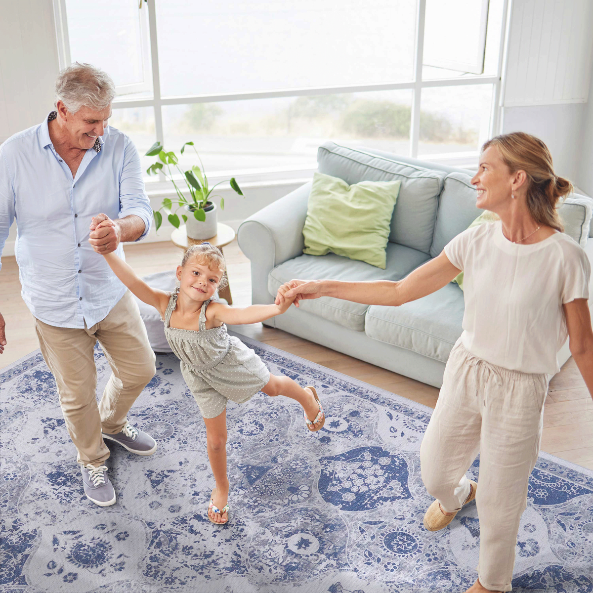 LOOM & LUXE Blue Area Rug 5x8, Washable Rug, Low-Pile, Non-Slip, Non-Shedding, Foldable, Kid & Pet Friendly - Area Rugs for living room, bedroom, kitchen (Blue, 5' x 8')