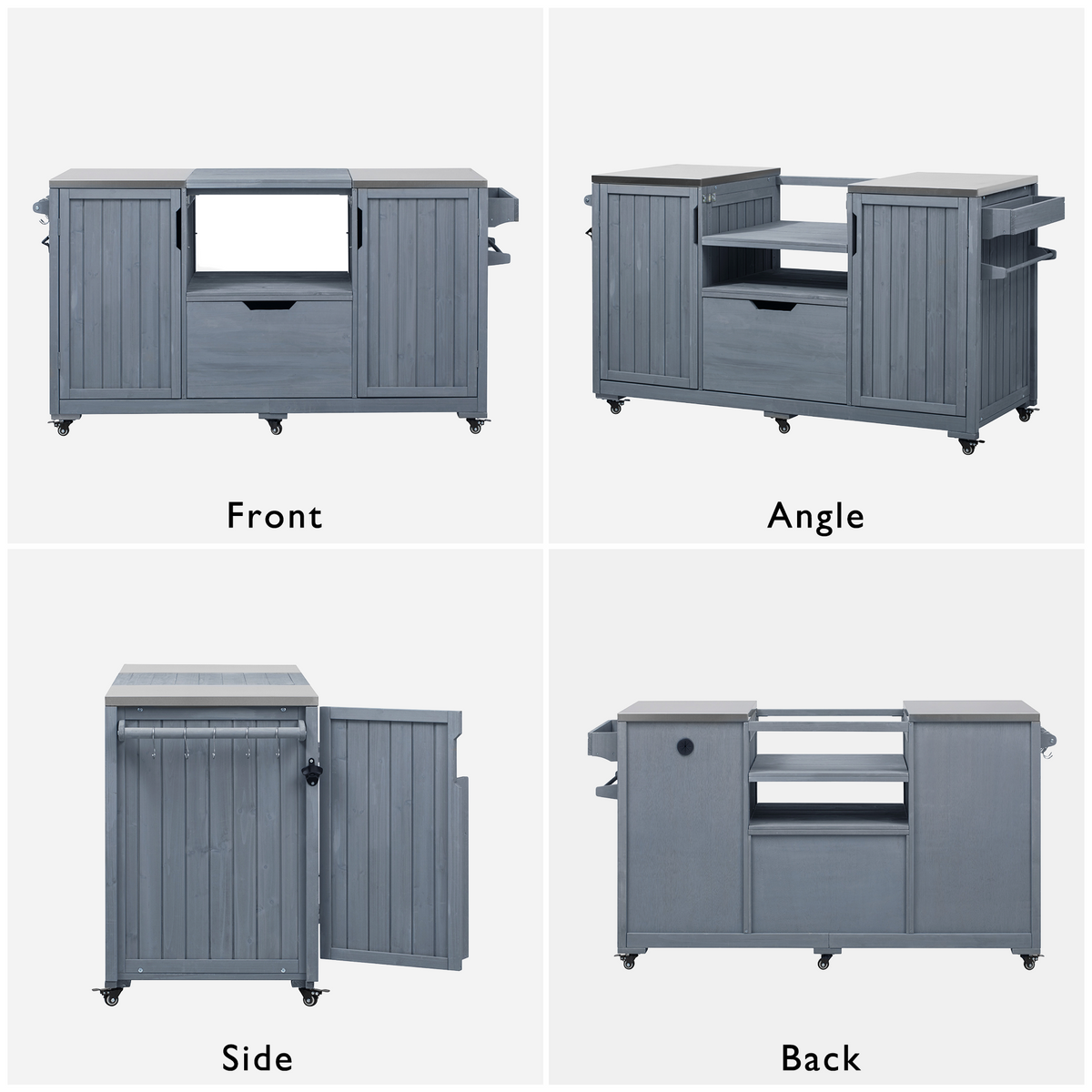 K&K 66.5' Outdoor Kitchen Island for Big Green Egg Grills, Solid Wood Outdoor Grill Cart for Tabletop Grill with Stainless Steel Top, Drawer, Compatible with Large Big Green Egg, Kamado Joe- Grey Blue