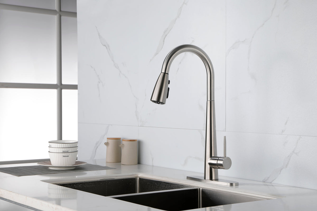 Single Handle Stainless Steel Kitchen Sink Faucet with Pull Down Sprayer
