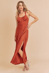 Ruched Side Slit Cutout Back Maxi Cami Dress For Women–Sexy, Elegant, Alluring & Perfect for Formal Occasions