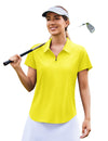 PINSPARK Golf Shirts for Women UPF 50+ Sun Protection Zip Up Tennis Quick Dry Loose Fit Polo Shirt Hiking Solid Yellow L