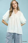 Umgee Textured Lace Trim V-Neck Boho Blouse