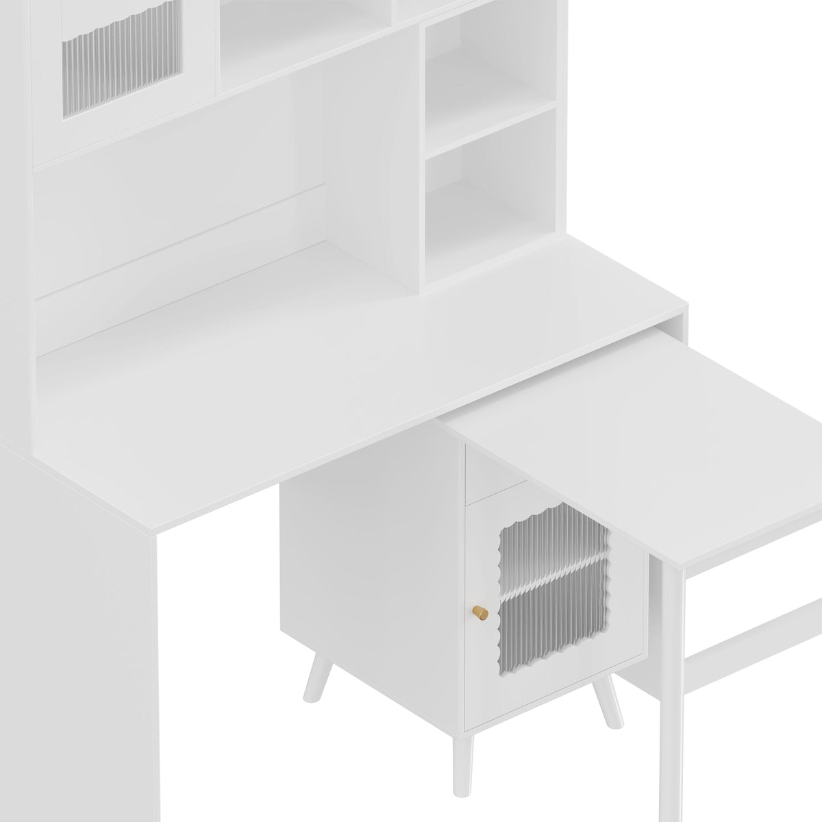 Computer Desk with 90 Degree Rotating Desktop, 43x70 Inch Office Desk with Storage Drawer and Cabinets, Gaming Desk with Shelves, Writing Desk for Study, Work Desk for Home (Old SKU:N733P279101K)