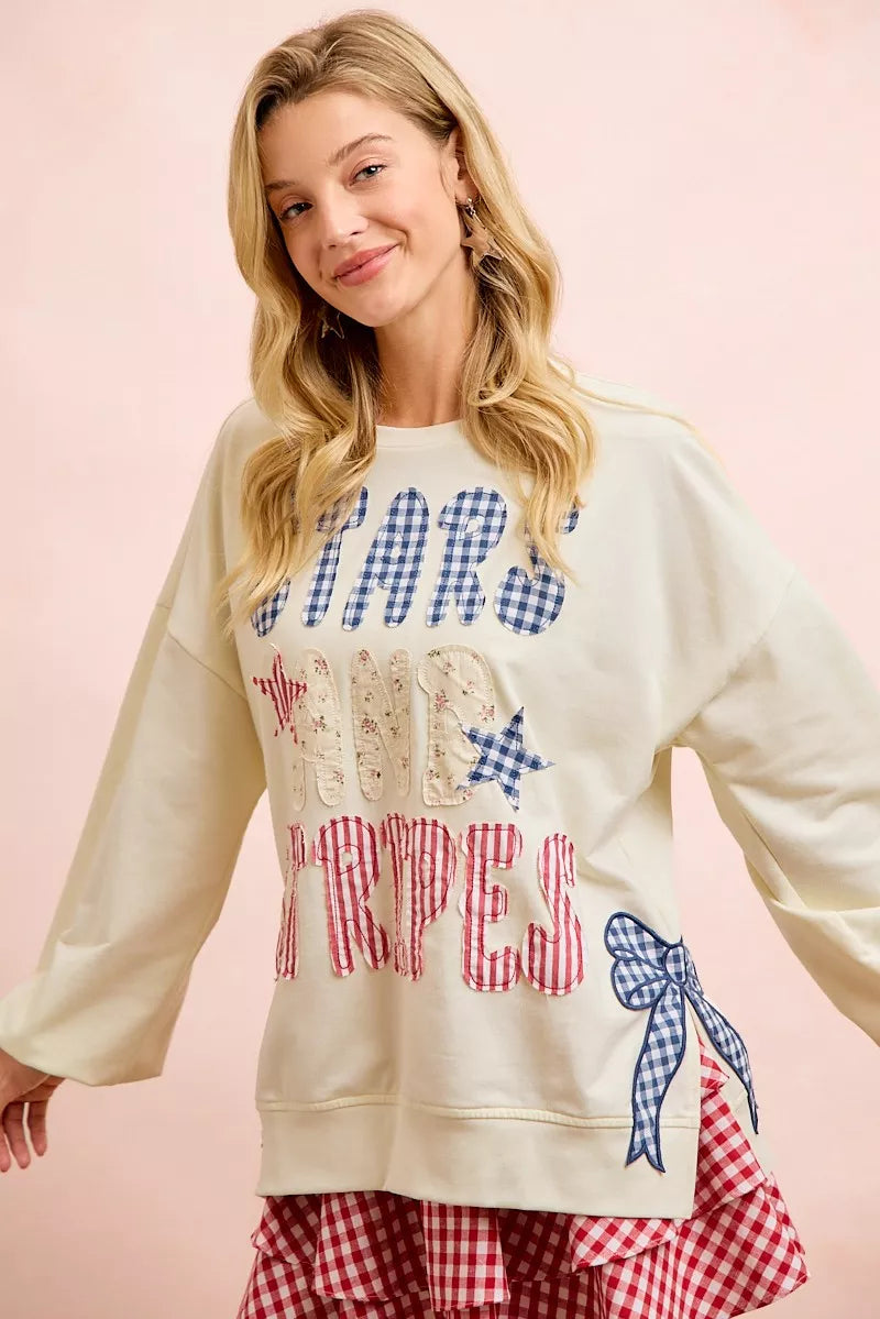 BiBi 4th Of July Stars And Stripes Patches Sweatshirt