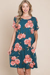 New Summer Floral Round Neck Short Tee Dress with Pockets For Women – Casual and Comfortable Floral Tee Dress with Pockets for Everyday Wear