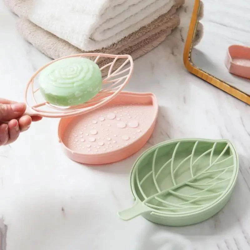 Bathroom Accessories Dish Plate Case Home Shower Leaf Shape Holder Container Soap Box Plastic Soap Box Dispenser Soap Rack Soap Dishes Leaf-Shaped Shower Soap Bar Holder With Draining Tray Fashionable Soap Dishes For Shower Kitchen