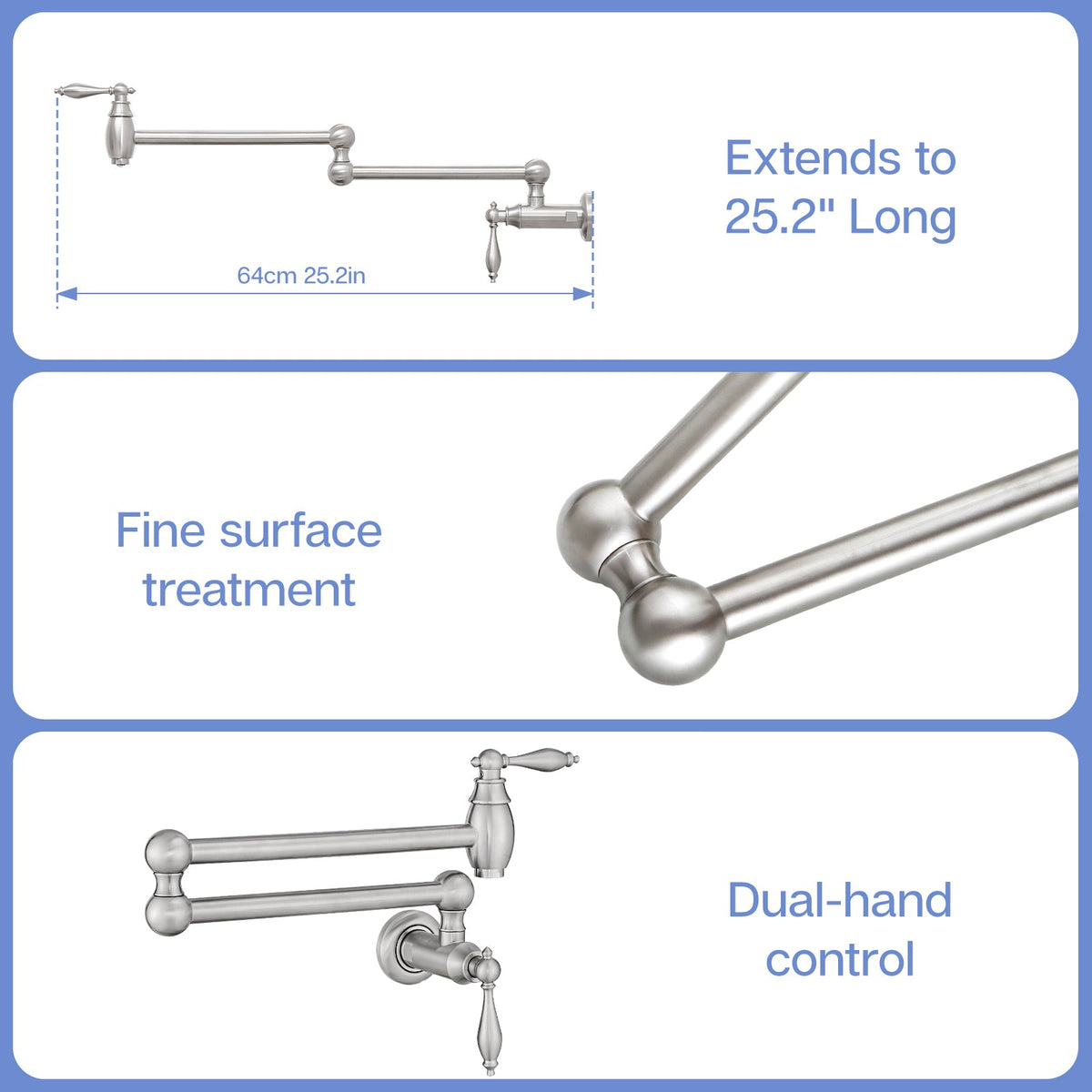 Pot Filler,Wall Mount Commercial Pot Filler Faucet,Brass Material Kitchen Folding Faucet,Coffee Machine Faucet with Stretchable Double Joint Swing Arms,Style A,Brushed Nickel