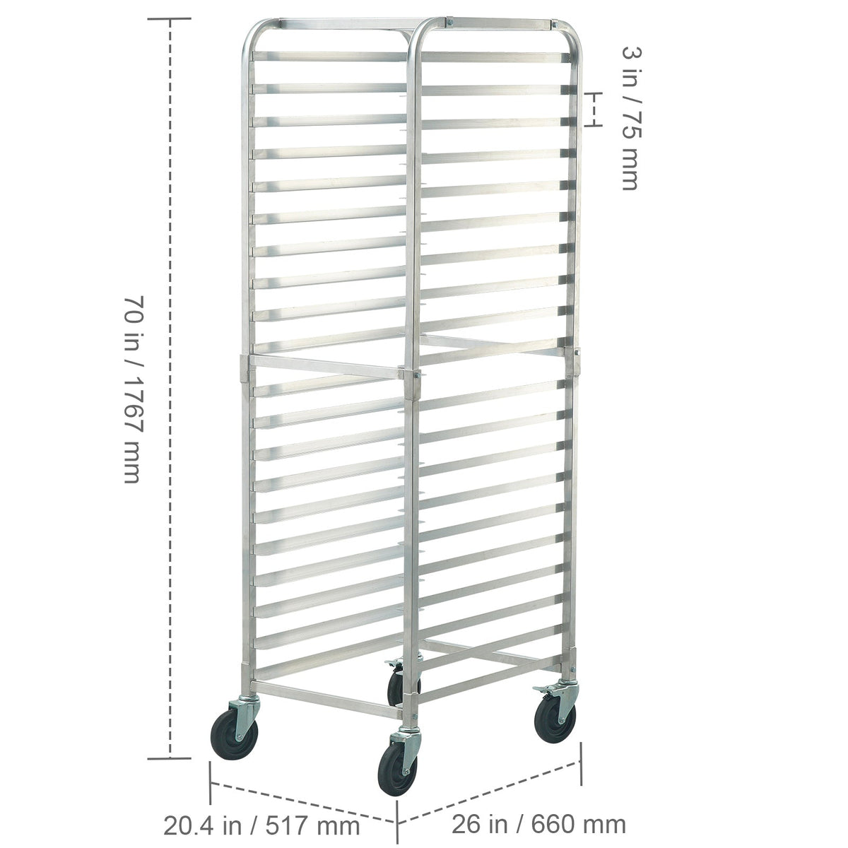 Bun Pan Rack, 20-Tier Commercial Bakery Racks with Brake Wheels, Aluminum Racking Trolley Storage for Half & Full Sheet, Speed Rack For Kitchen Home, Bread Baking Equipment, 26'L x 20.4'W x 70'H