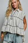 POL Striped Ruffle Collared Sleeveless Cotton Top