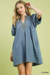 Umgee Denim Mini Dress with Contrast Thread