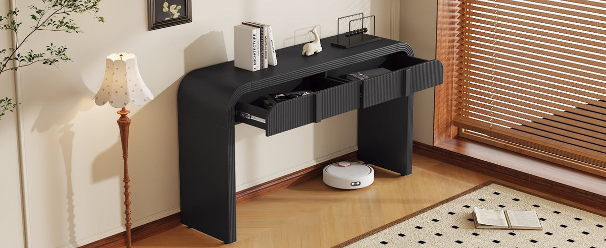 TREXM Modern Console Table with 2 Storage Drawers, Fluted Entryway Table with Rounded Silhouette for Hallway Living Room and Entryway (Black)