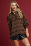 Umgee Heart Jacquard Ruffle Trim Shirt