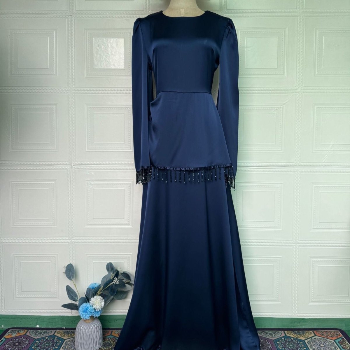 Beaded Fringe Cuff Maxi Dress(MS480)