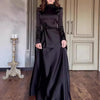 Beaded Satin Evening Gown | High Neck Long Sleeve Maxi Dress(MA348)