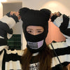 Bear Ears Balaclava Ladies 1 Hole Ski Mask Handmade Crochet Full Face Wooly Hat Cute Girl Winter Streetwear Warm Beanie Knitted Ski Full Face Covering Adult Winter Balaclava for Outdoor Sports Weather Balaclava Ski Mask for Men Windproof Thermal Beanie