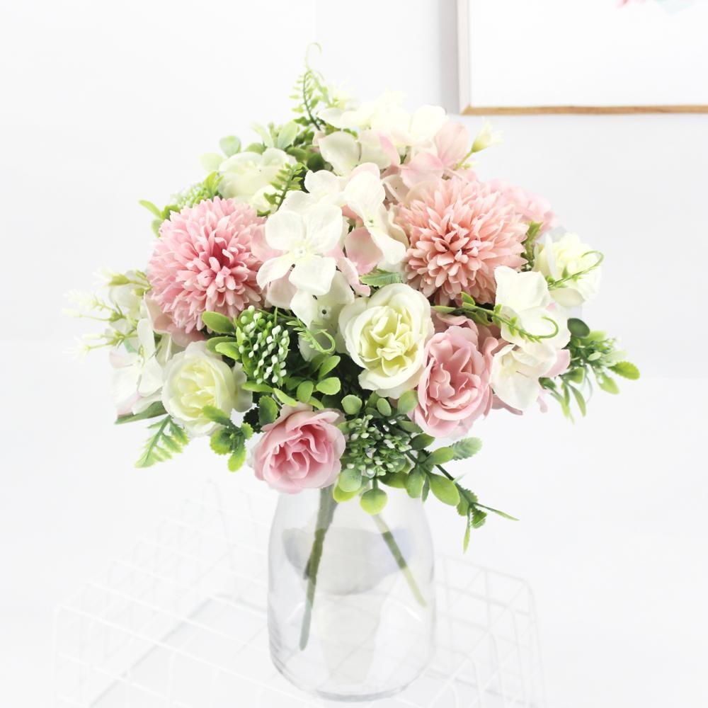 Beautiful Silk Hydrangeas Artificial Wedding Flowers For Bride Hand Silk Blooming Peony Fake Flowers Home Decoration