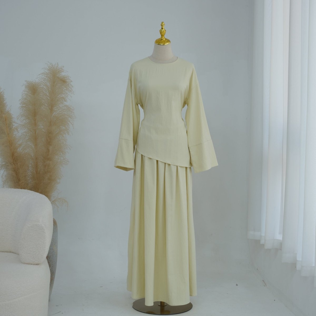 Bell Sleeve Back-Tie Top & A-Line Maxi Skirt Set(MS469)