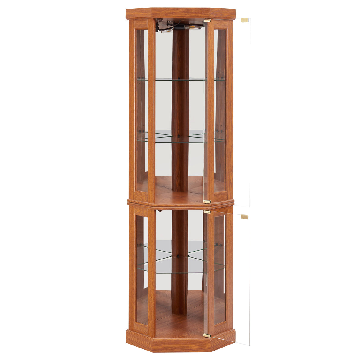 Corner Glass Cabinet Lighted Curio Cabinet Corner Display Case for Living Room, Curio Cabinet, Antique collection, Wine,Bar Glass Storage Light Included, Dark oak