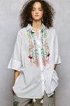 POL Floral Embroidered Half Sleeve Cotton Shirt