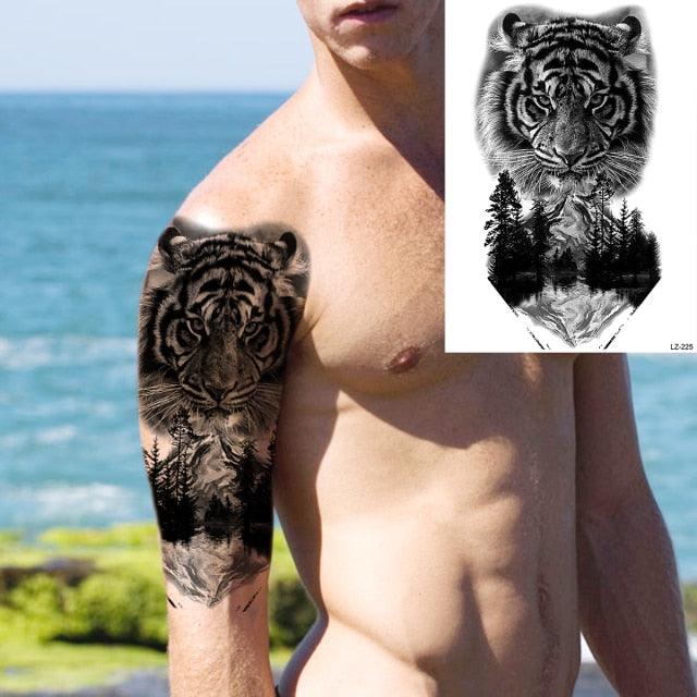 Big Black Tiger Tattoos Waterproof Leopard Tatoos Large Monster Body Arm Legs Tattoo Cool Tiger Face Temporary Tattoos For Women Men