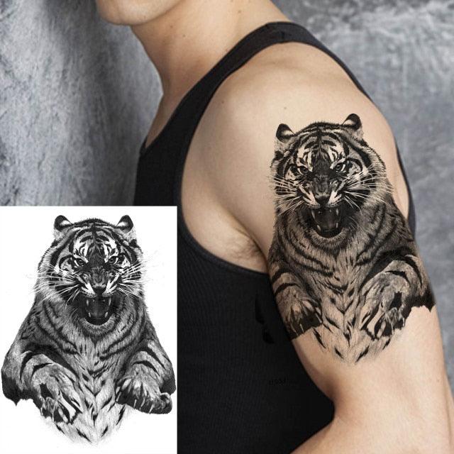 Big Black Tiger Tattoos Waterproof Leopard Tatoos Large Monster Body Arm Legs Tattoo Cool Tiger Face Temporary Tattoos For Women Men