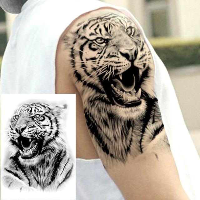 Big Black Tiger Tattoos Waterproof Leopard Tatoos Large Monster Body Arm Legs Tattoo Cool Tiger Face Temporary Tattoos For Women Men