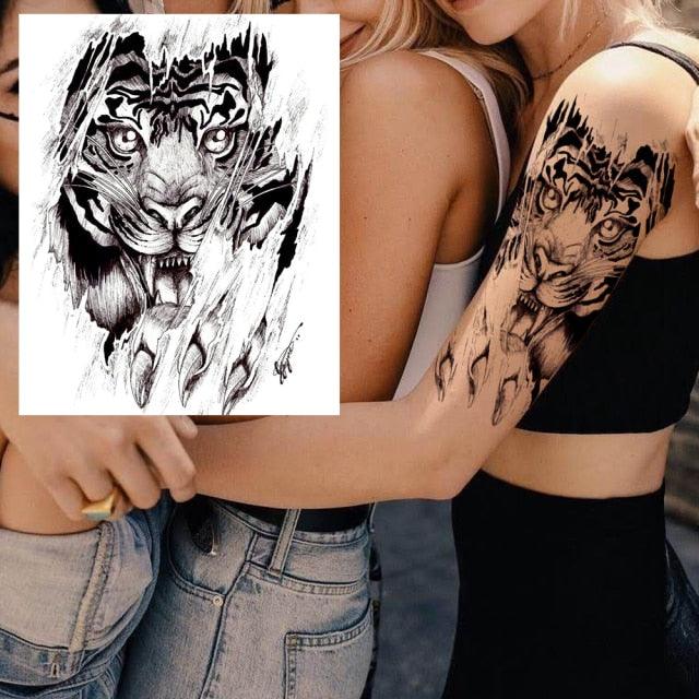 Big Black Tiger Tattoos Waterproof Leopard Tatoos Large Monster Body Arm Legs Tattoo Cool Tiger Face Temporary Tattoos For Women Men