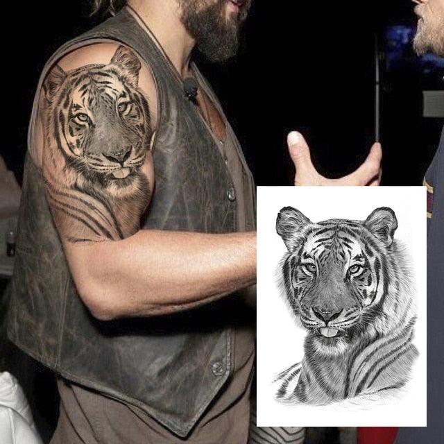 Big Black Tiger Tattoos Waterproof Leopard Tatoos Large Monster Body Arm Legs Tattoo Cool Tiger Face Temporary Tattoos For Women Men
