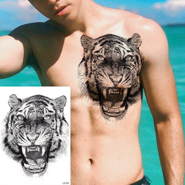 Big Black Tiger Tattoos Waterproof Leopard Tatoos Large Monster Body Arm Legs Tattoo Cool Tiger Face Temporary Tattoos For Women Men