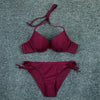Bikini Push Up New Swimwear Women Print Floral Bikinis Set Swimsuit Bathing Suit Two Piece Summer Beach Wear Floral Leaf Print Bikini Set Padded Lace Up Straps Bikini Beach Swimsuit