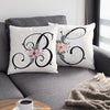 Black Alphabet Flower Print Pillow Cover White Polyester Modern Cushion Cover Decorative Pillowcase For Sofa Bed Chair Car Throw Pillow Covers Decorative Pillow Cases ABC Letter Cushion Covers Square Pillow Protectors Home Decor 45x45cm