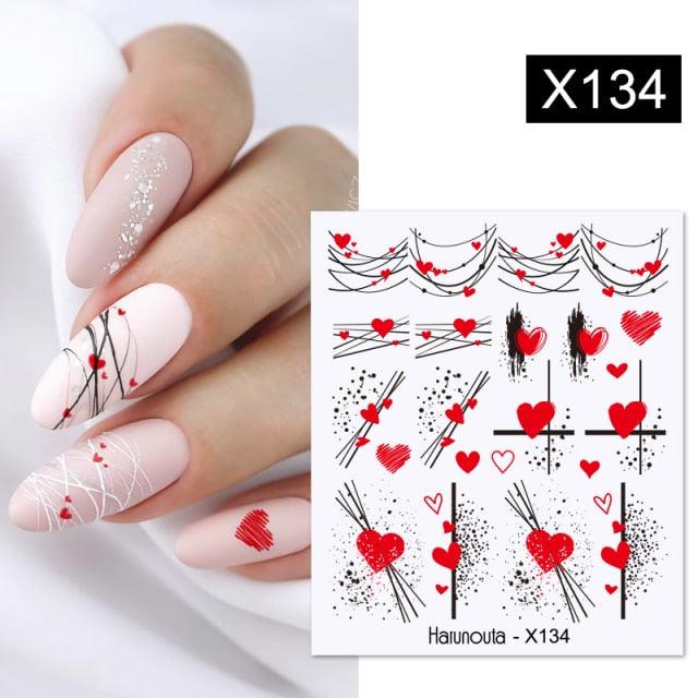 Black Lines Flower Leaves Water Decals Stickers Floral Face Marble Pattern Slider For Nails Summer Nail Art Decoration Summer Stickers on Nails Simple Summer Slider for Manicure Nail Art Watermark Manicure Decor
