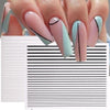 Black White 3D Nail Stickers Metal Gold Silver Geometric Tassel Strip Line Adhesive Transfer Decals Nail Art Design  Gold Silver Metal Nail Sticker  Metallic Curve Strip Line Nail Decal Self-Adhesive 3D Wave Design Nail Tips Decorations Manicure for Women