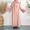 Blossom Elegance Modest Luxury 3-Piece Abaya Set | Pink & Beige Bell Sleeve Robe with Inner Dress & Hijab (MOA193)