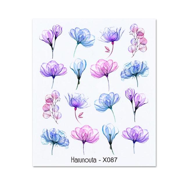 Blue Marble Water Decal Sticker Wave Line Flower Leaf Tree Summer Slider Decor For Manicuring Nail Art Watermarks Curve Graffiti Nail Design for Acrylic Nail Supplies Designer Nail Decorations for Women Girls Kids