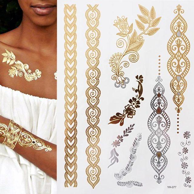 Body Tattoo Art Painting Stickers Glitter Gold Silver Temporary Waterproof Nontoxic Long Lasting Tattoos
