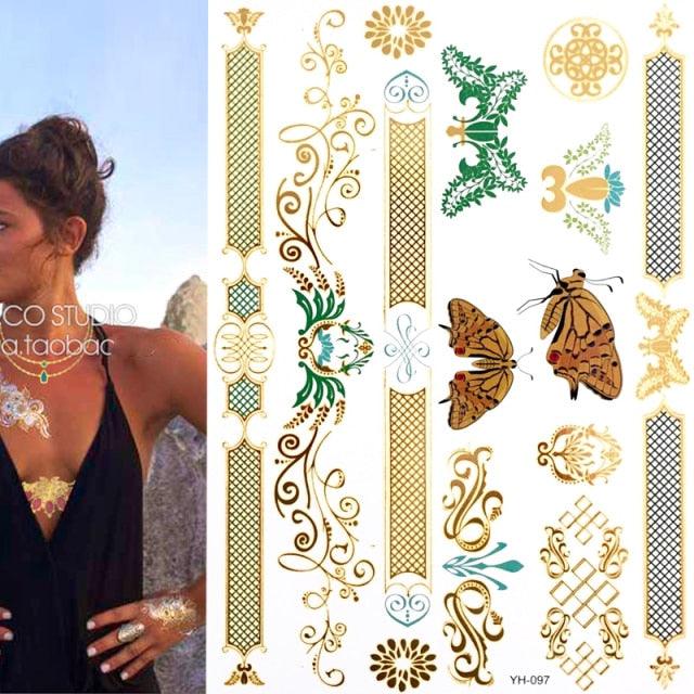 Body Tattoo Art Painting Stickers Glitter Gold Silver Temporary Waterproof Nontoxic Long Lasting Tattoos