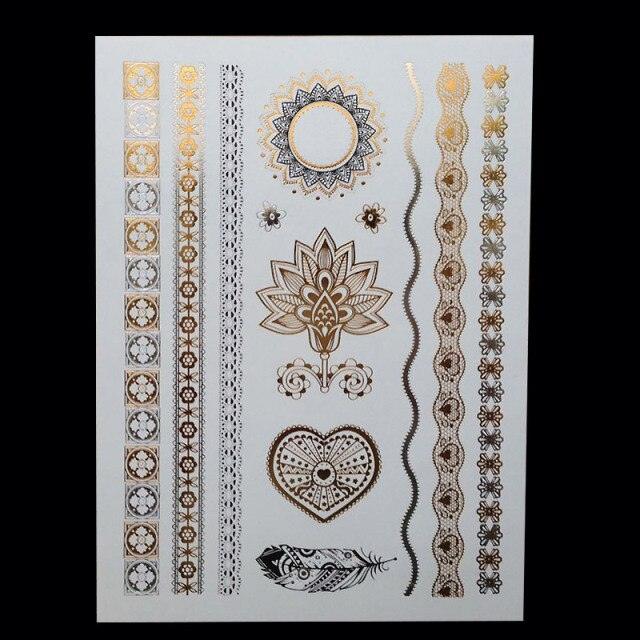 Body Tattoo Art Painting Stickers Glitter Gold Silver Temporary Waterproof Nontoxic Long Lasting Tattoos